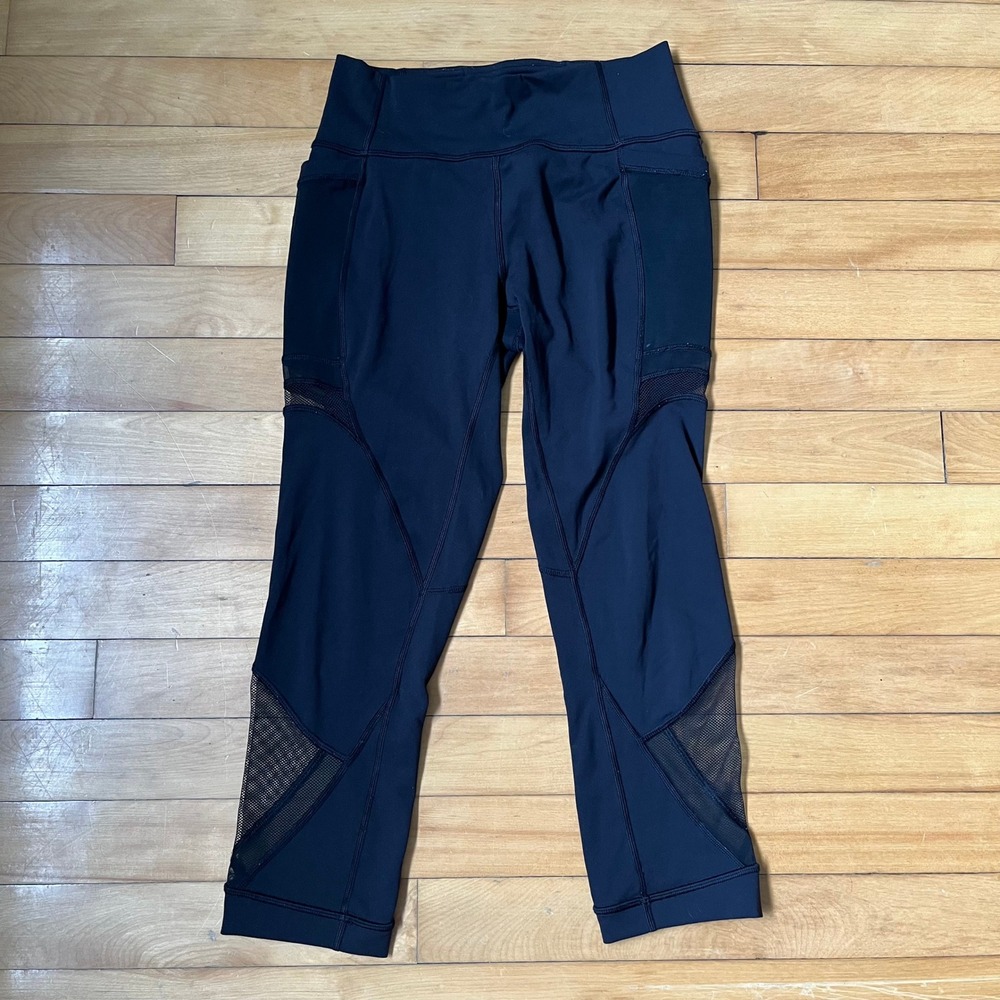 Lululemon High Times Pant Mesh Crop Black High Rise Leggings Pockets Size 6